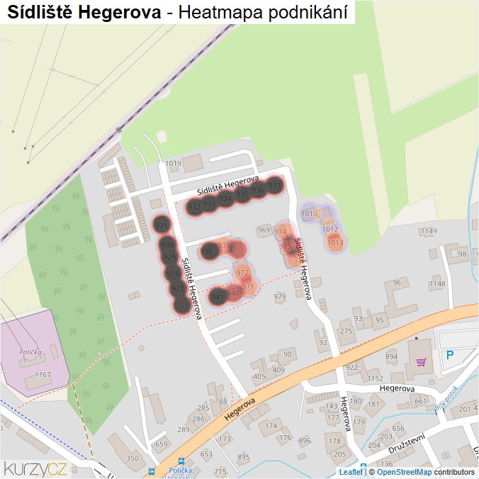Mapa Sídliště Hegerova - Firmy v ulici.
