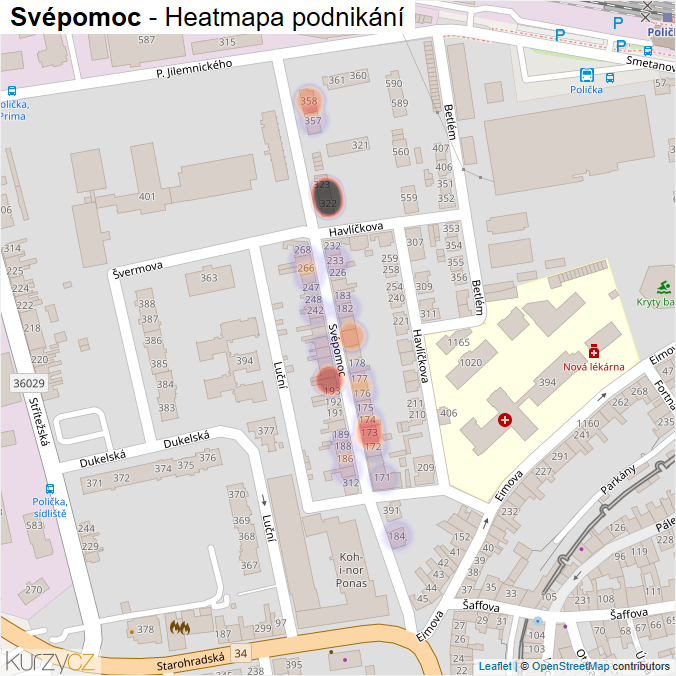 Mapa Svépomoc - Firmy v ulici.