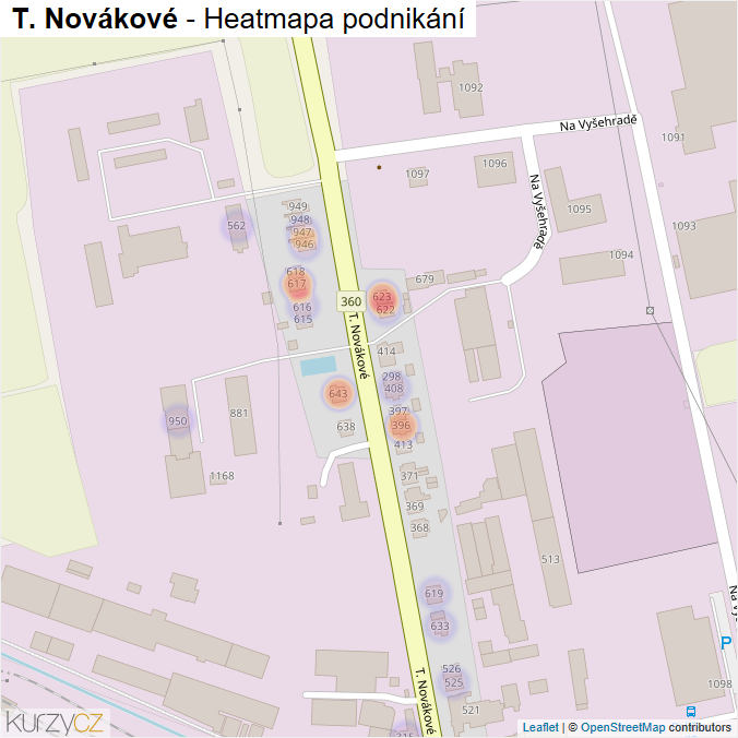 Mapa T. Novákové - Firmy v ulici.