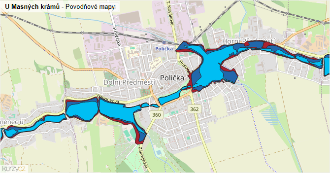 U Masných krámů - záplavové mapy stoleté vody