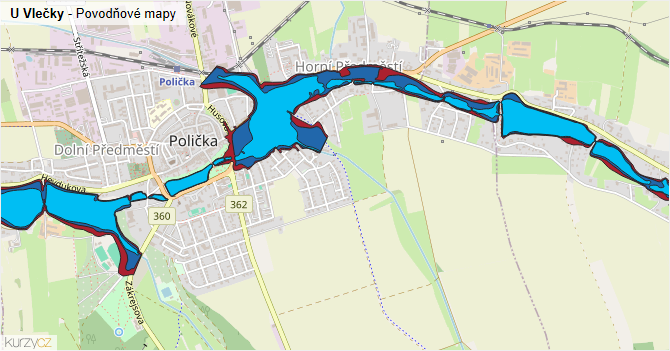U Vlečky - záplavové mapy stoleté vody
