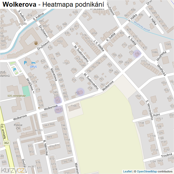 Mapa Wolkerova - Firmy v ulici.