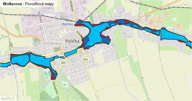 Wolkerova - záplavové mapy stoleté vody