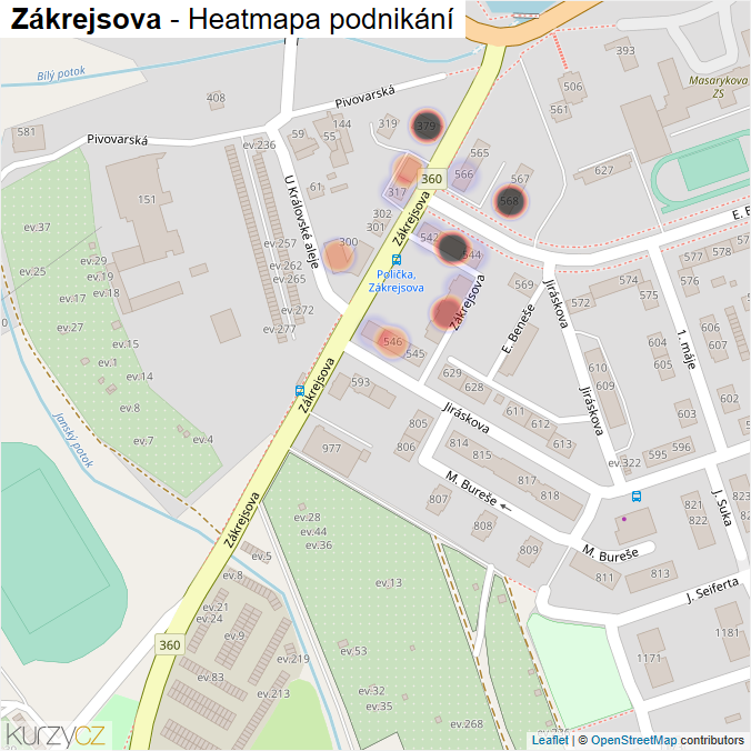 Mapa Zákrejsova - Firmy v ulici.