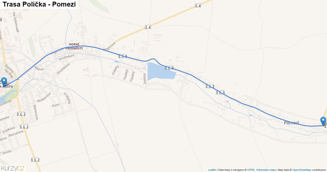 Polička-Pomezí, mapa trasy