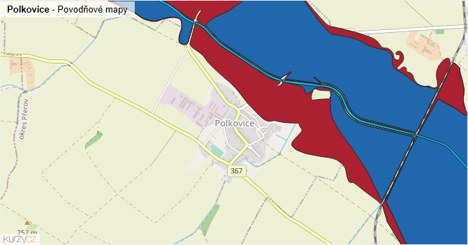Polkovice - záplavové mapy stoleté vody