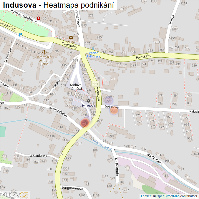 Mapa Indusova - Firmy v ulici.