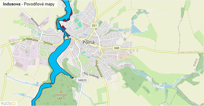 Indusova - záplavové mapy stoleté vody