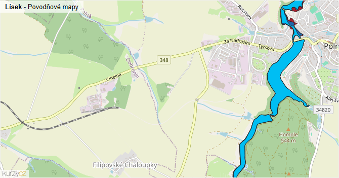 Lísek - záplavové mapy stoleté vody