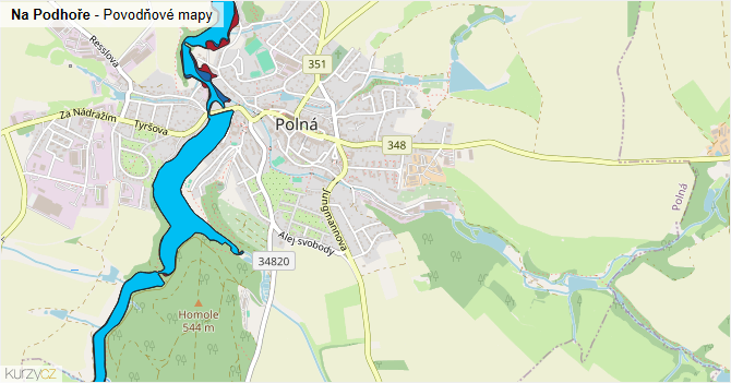 Na Podhoře - záplavové mapy stoleté vody