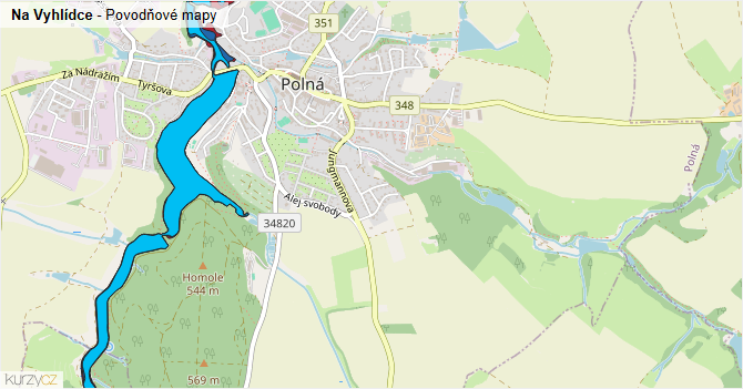 Na Vyhlídce - záplavové mapy stoleté vody