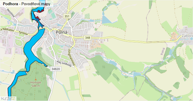 Podhora - záplavové mapy stoleté vody