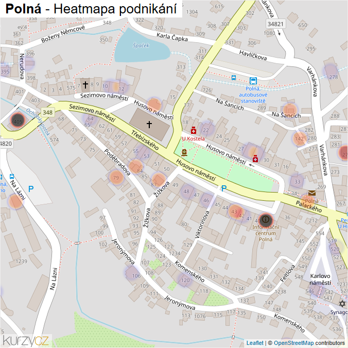 Mapa Polná - Firmy v části obce.