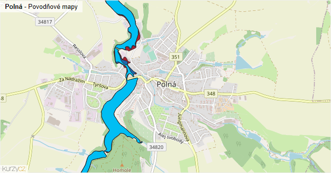 Polná - záplavové mapy stoleté vody