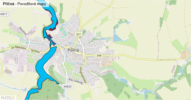 Příčná - záplavové mapy stoleté vody