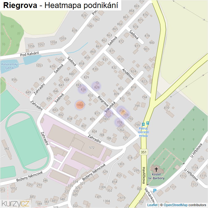 Mapa Riegrova - Firmy v ulici.