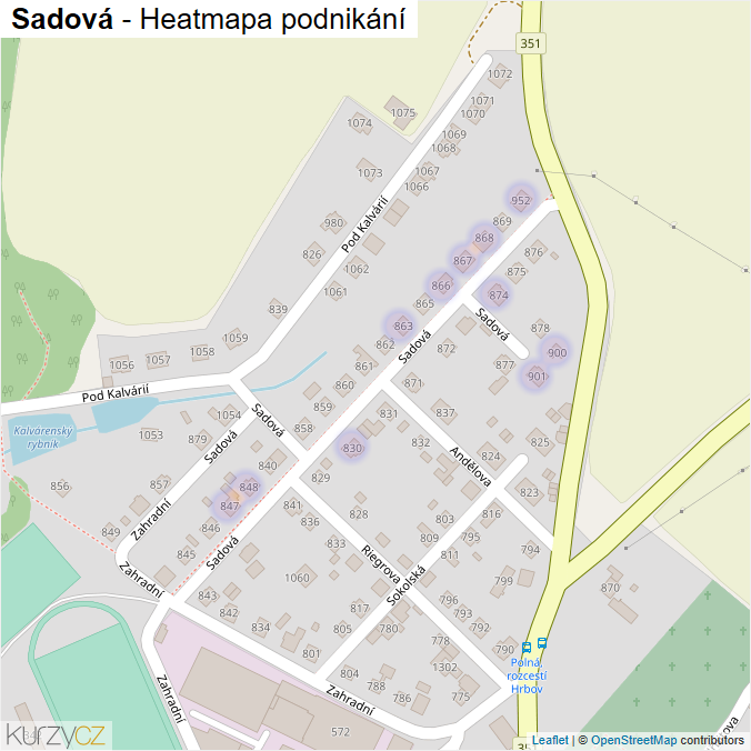 Mapa Sadová - Firmy v ulici.