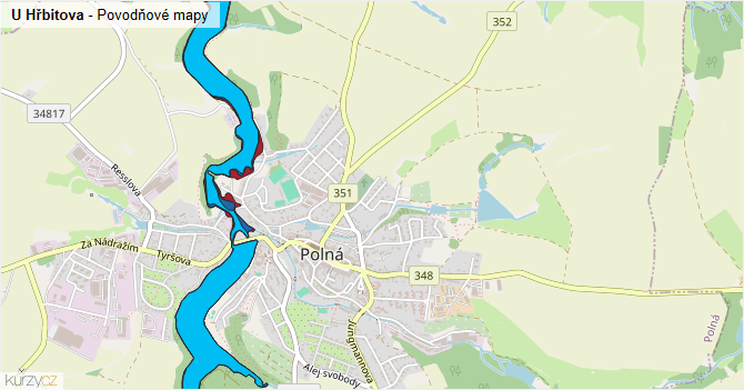 U Hřbitova - záplavové mapy stoleté vody