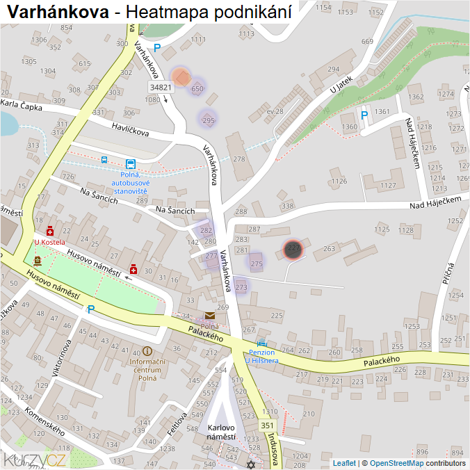 Mapa Varhánkova - Firmy v ulici.