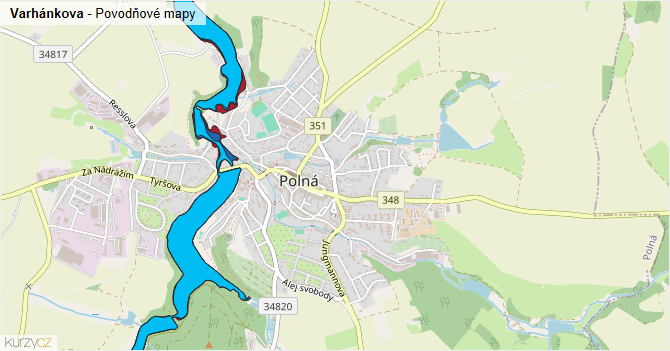 Varhánkova - záplavové mapy stoleté vody