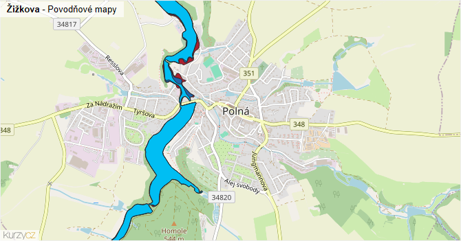 Žižkova - záplavové mapy stoleté vody