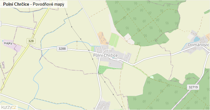 Polní Chrčice - záplavové mapy stoleté vody