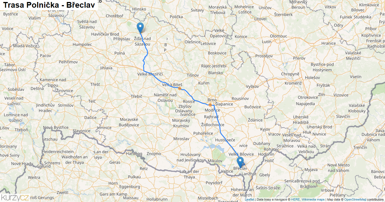 Polnička-Břeclav, mapa trasy
