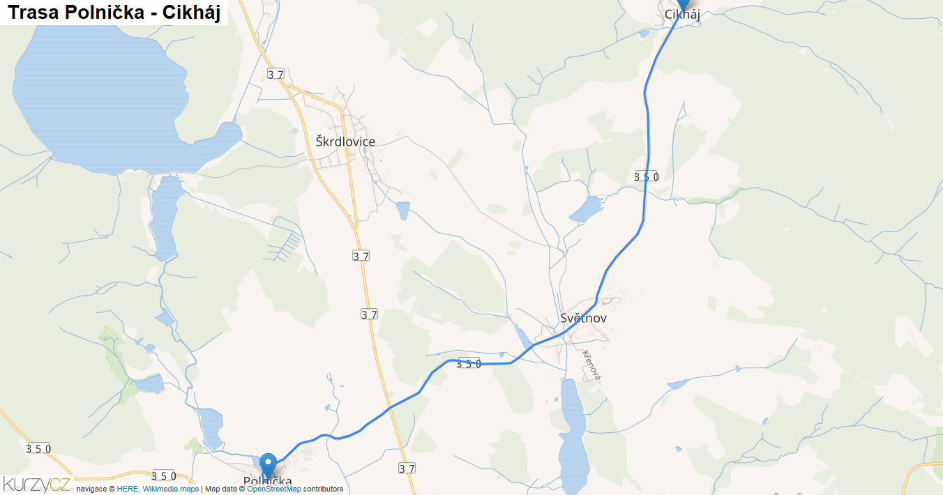 Polnička-Cikháj, mapa trasy