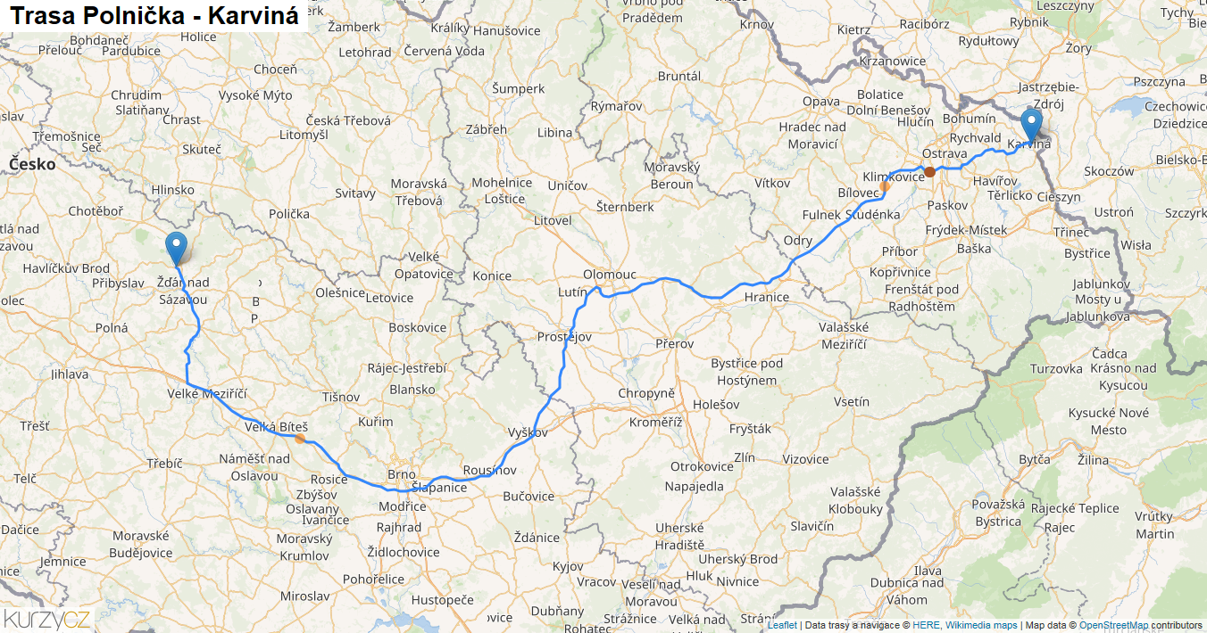Polnička-Karviná, mapa trasy