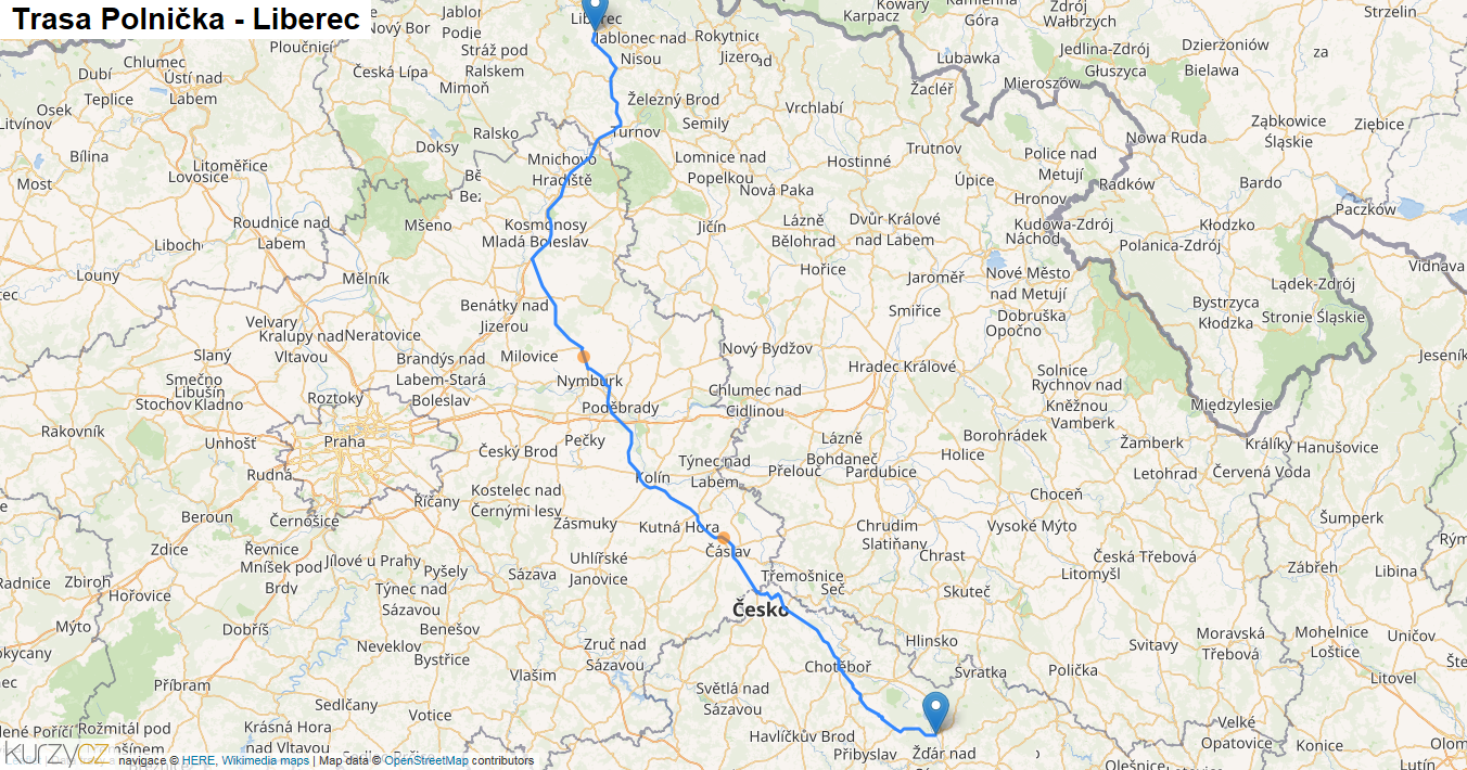 Polnička-Liberec, mapa trasy