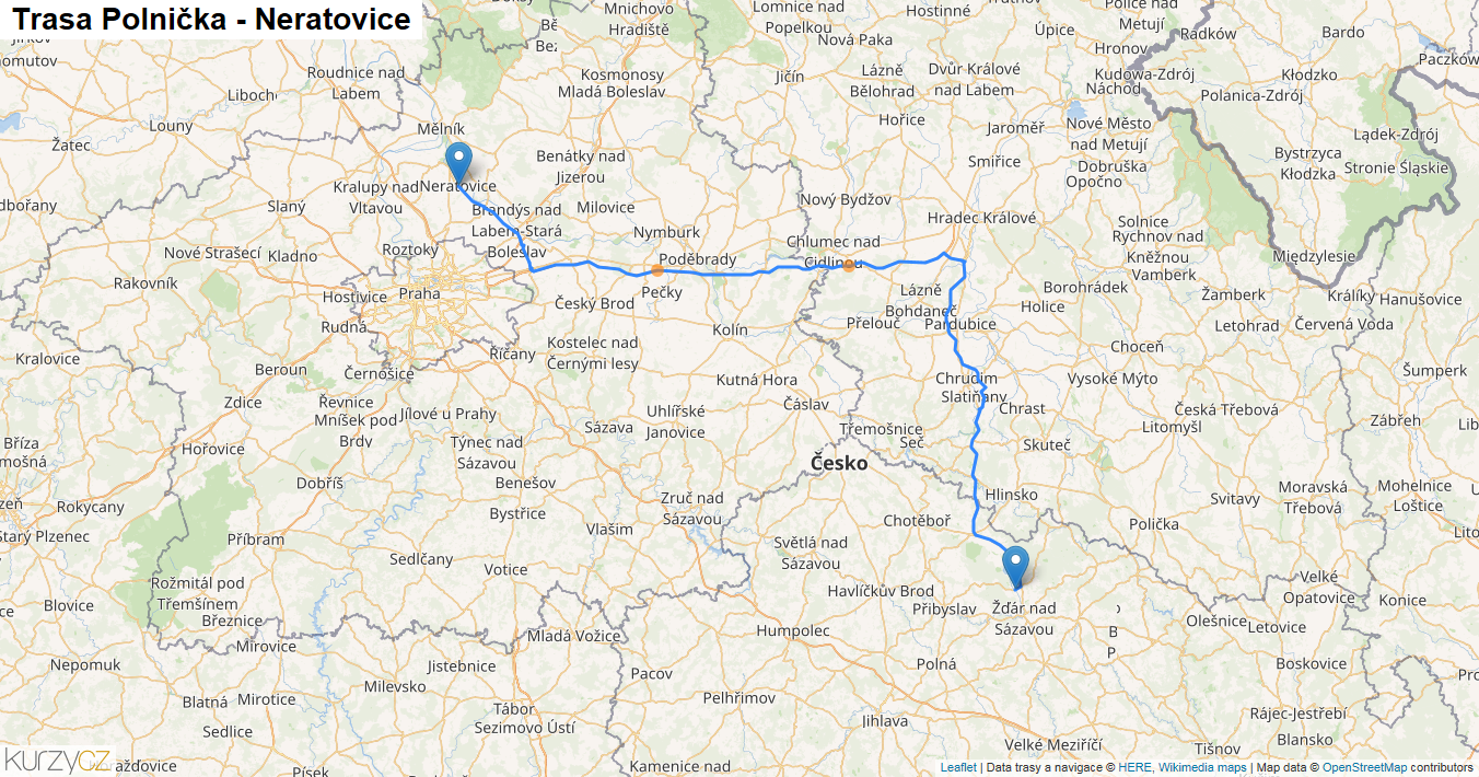 Polnička-Neratovice, mapa trasy