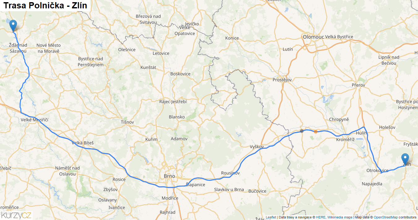 Polnička-Zlín, mapa trasy