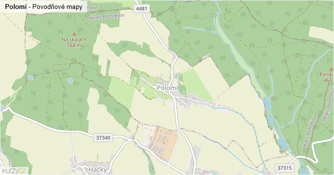 Polomí - záplavové mapy stoleté vody