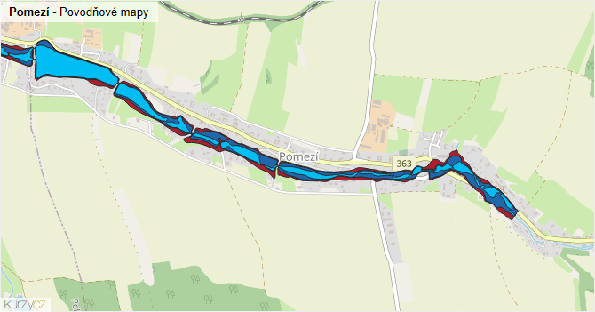 Pomezí - záplavové mapy stoleté vody