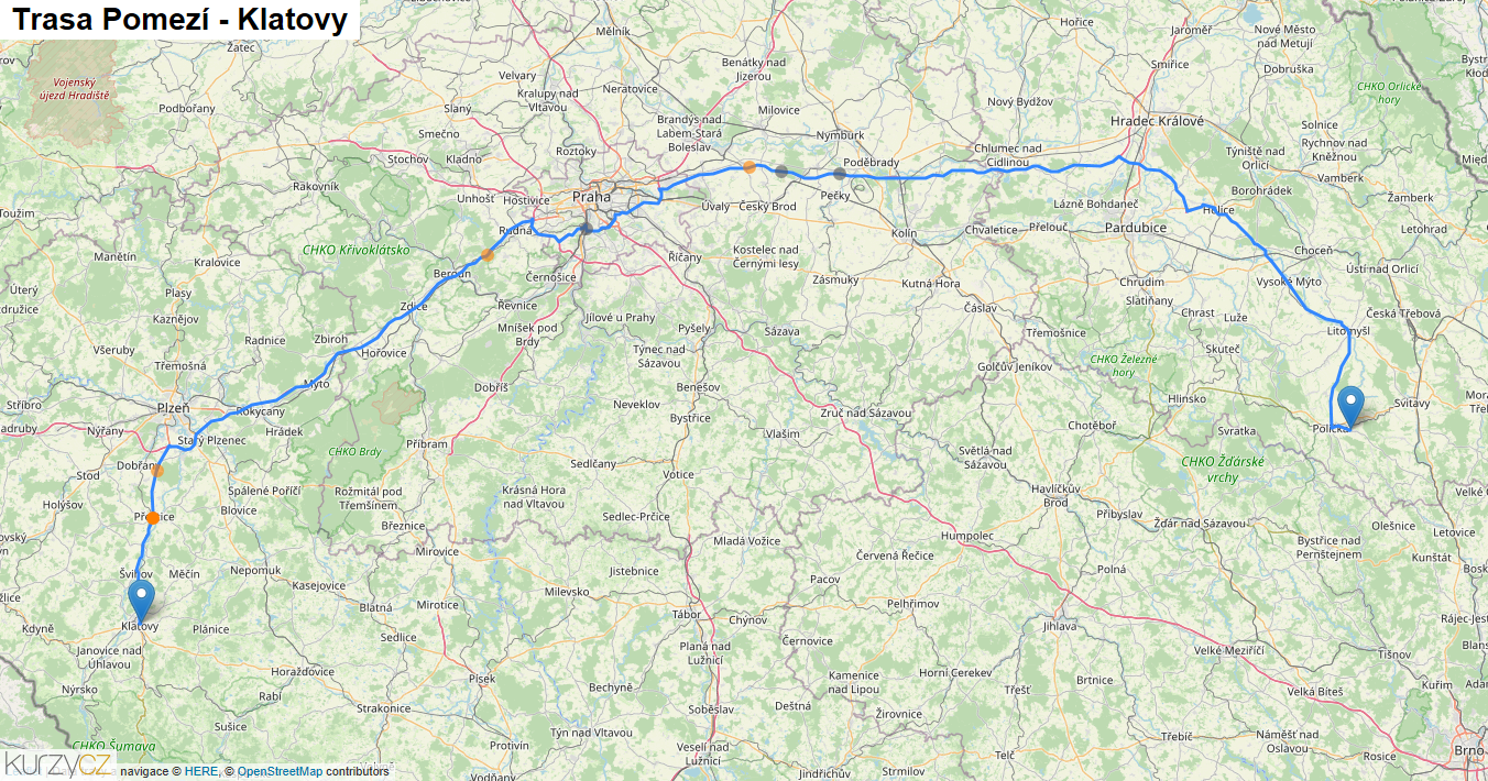 Pomezí-Klatovy, mapa trasy
