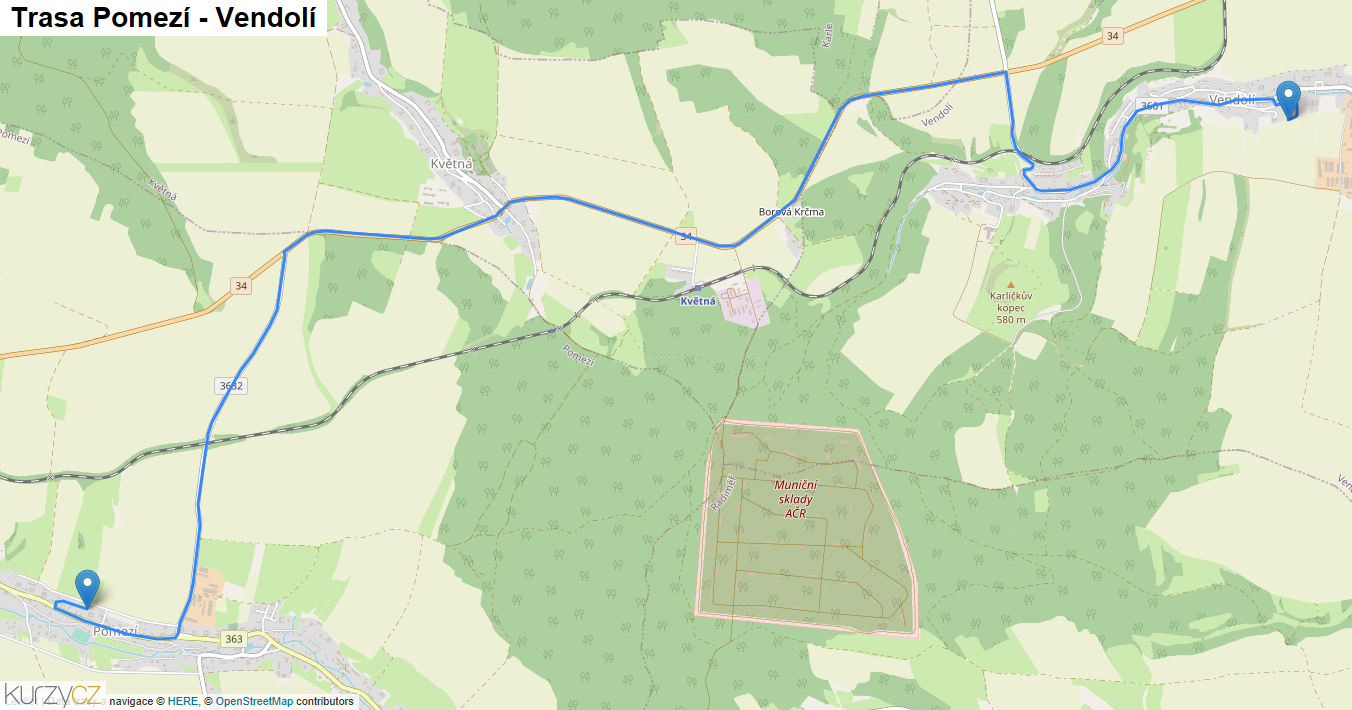 Pomezí-Vendolí, mapa trasy