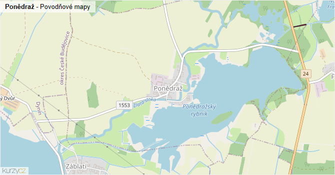 Ponědraž - záplavové mapy stoleté vody