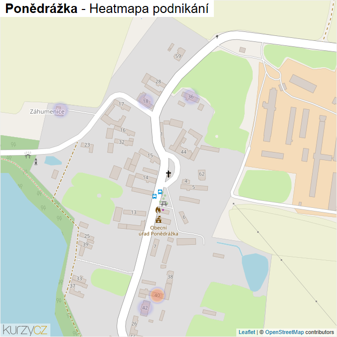 Mapa Ponědrážka - Firmy v části obce.