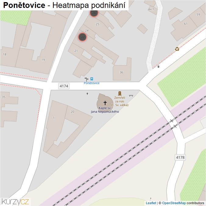 Mapa Ponětovice - Firmy v obci.