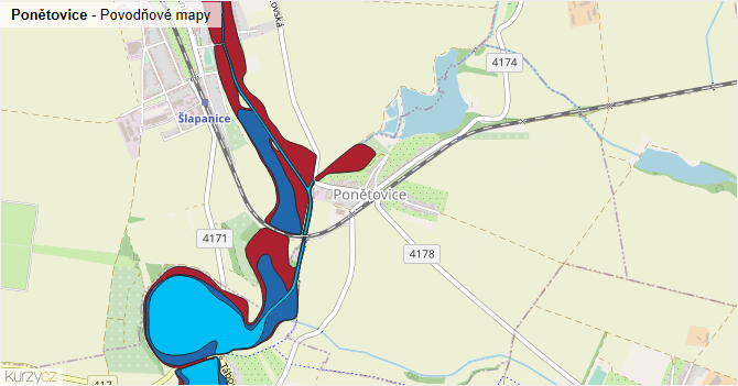 Ponětovice - záplavové mapy stoleté vody