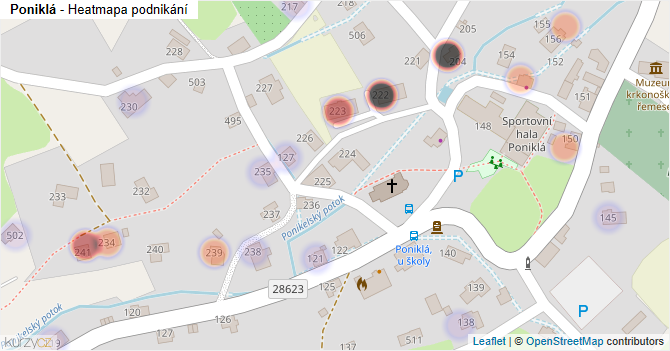 Poniklá - mapa podnikání