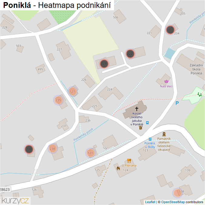 Mapa Poniklá - Firmy v obci.