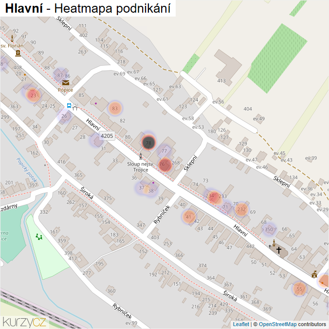 Mapa Hlavní - Firmy v ulici.