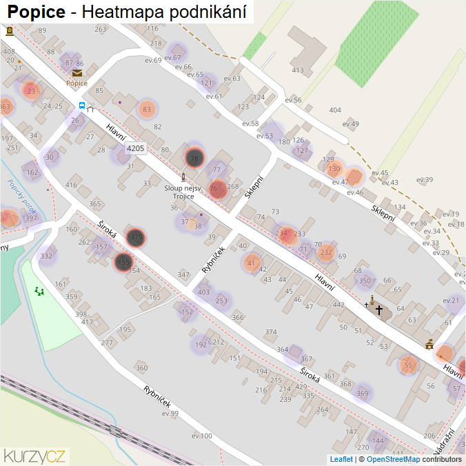 Mapa Popice - Firmy v části obce.