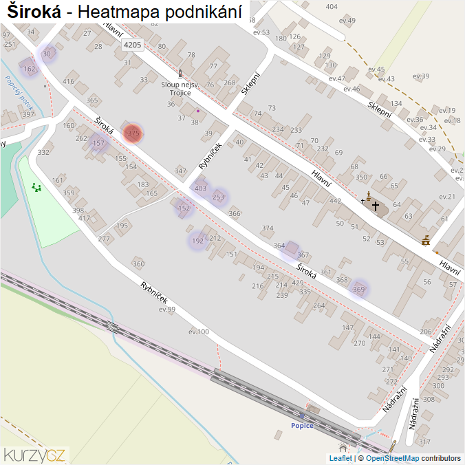 Mapa Široká - Firmy v ulici.