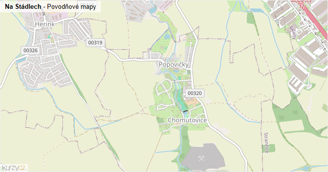 Na Stádlech - záplavové mapy stoleté vody
