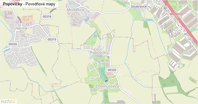 Popovičky - záplavové mapy stoleté vody