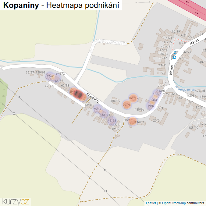 Mapa Kopaniny - Firmy v ulici.