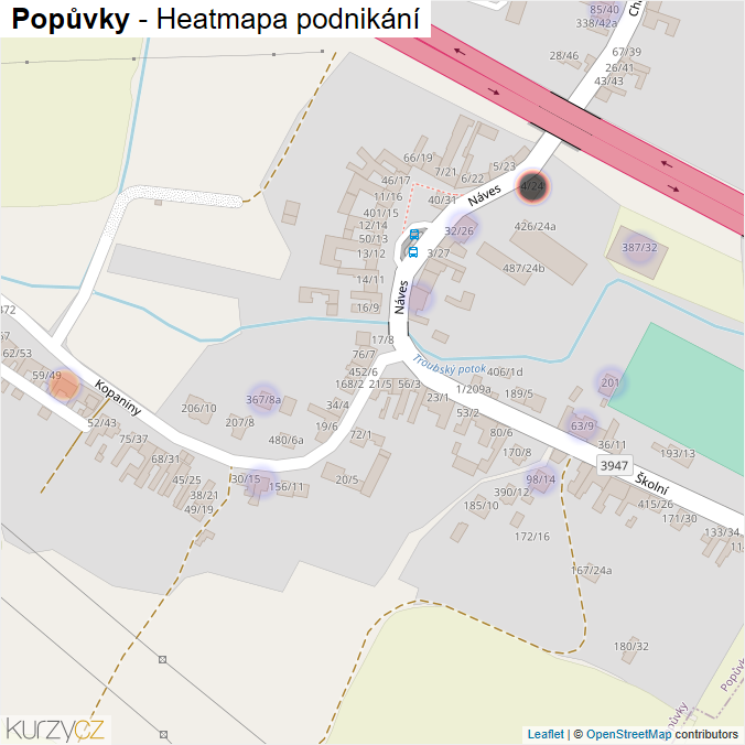 Mapa Popůvky - Firmy v části obce.