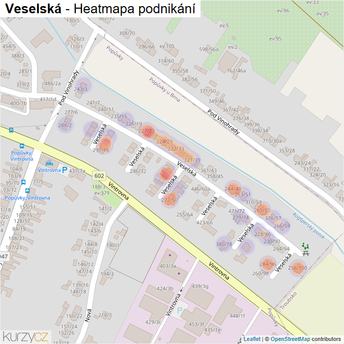 Mapa Veselská - Firmy v ulici.